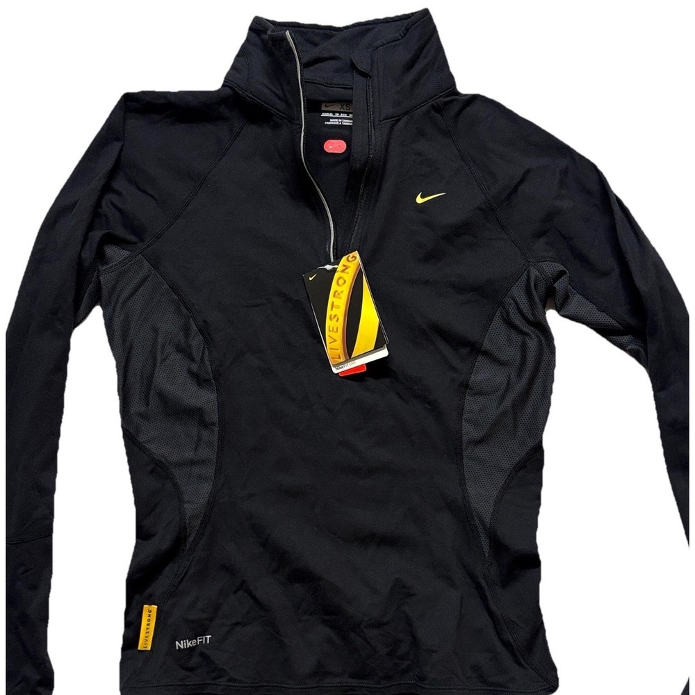 Nike Livestrong Dri-FIT Womens Quarter Zip Training Top Long Sleeve Black XS NWT